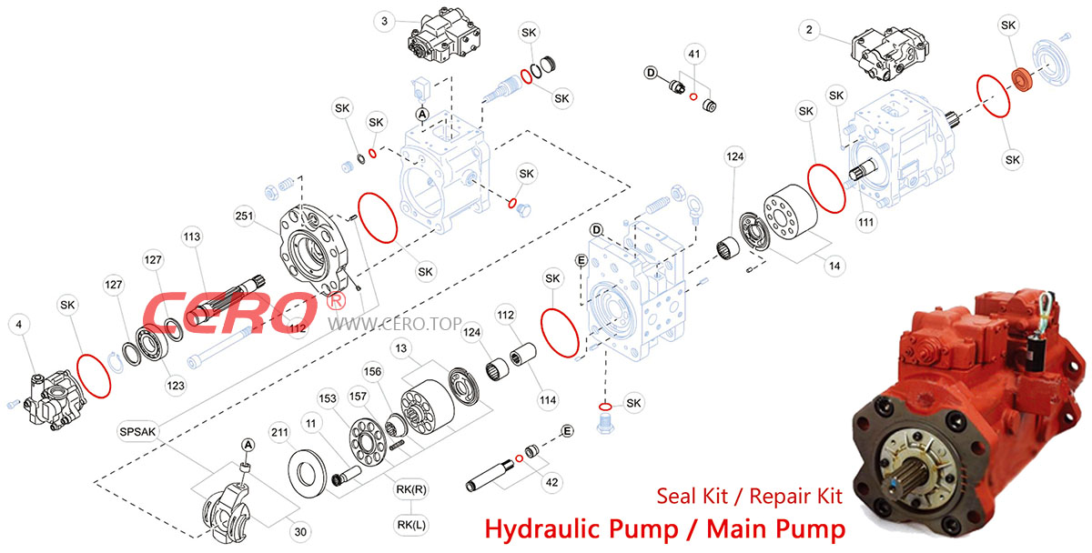 Hitachi Zaxis200 Hydraulic Main Pump Seal Kit zx200 9262320 HPV118 