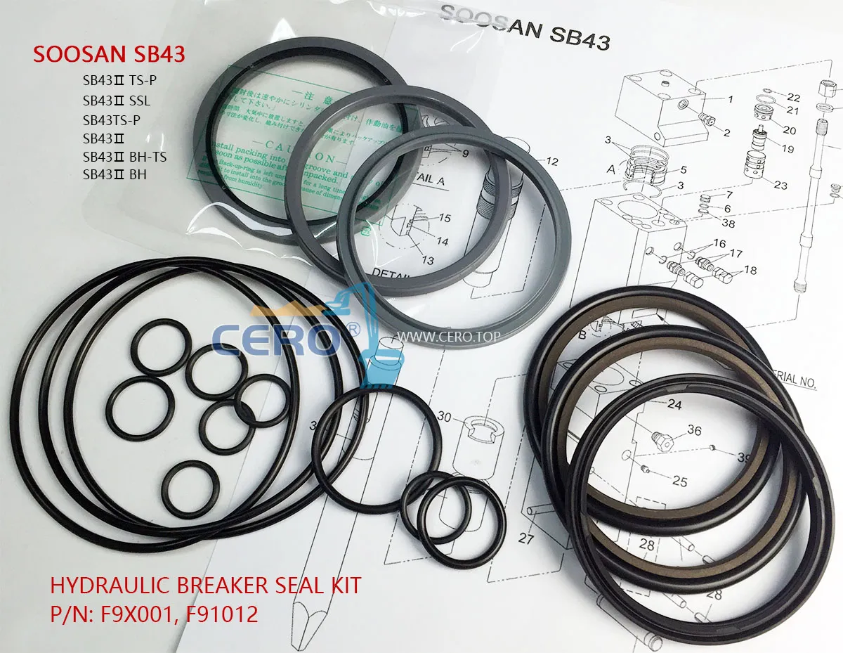 SOOSAN SB43 Breaker Seal Kit F9X001 F91012 SB43Ⅱ SB43TS-P SB43ⅡTS-P SB43ⅡSSL SB43ⅡBH SB43ⅡBH-TS