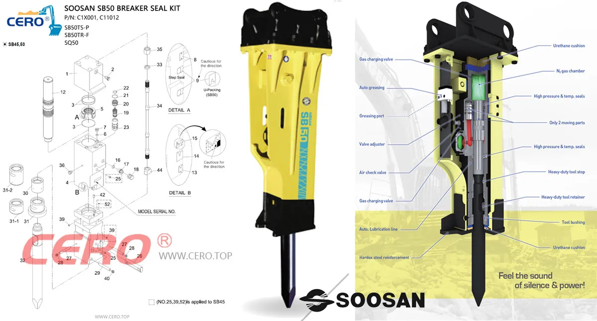 SOOSAN SB50 Hydraulic Breaker Seal Kit C1X001 C11012 SB50TS-P SB50TSP SQ50 SB50TR-F SB50TRF