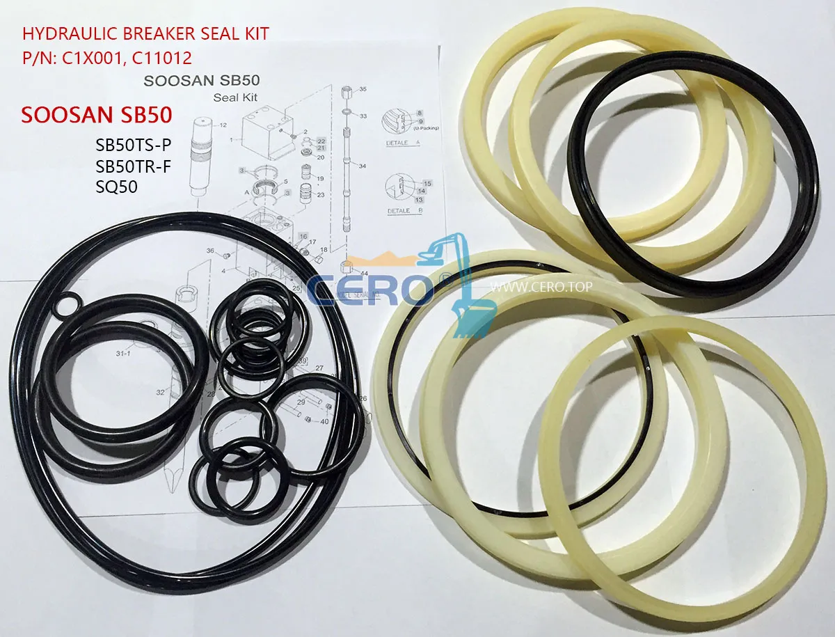 SOOSAN SB50 Hydraulic Breaker Seal Kit C1X001 C11012 SB50TS-P SB50TSP SQ50 SB50TR-F SB50TRF