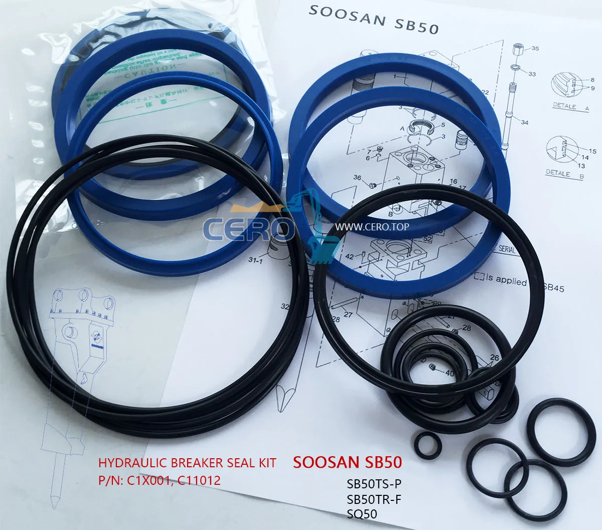 SOOSAN SB50 Hydraulic Breaker Seal Kit C1X001 C11012 SB50TS-P SB50TSP SQ50 SB50TR-F SB50TRF