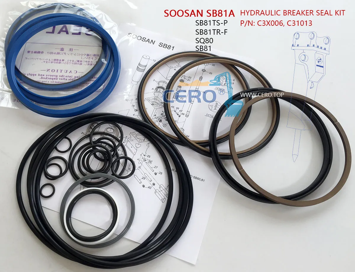 SOOSAN SB81A Hydraulic Breaker Seal Kit C3X006 C31013 SB81TS-P SB81TSP SB81