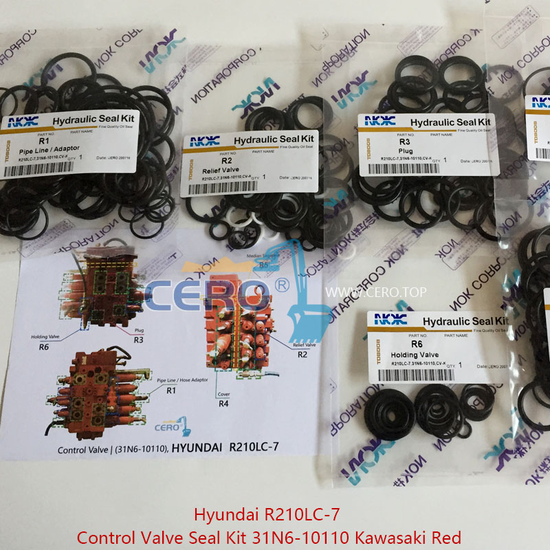 Hyundai R225LC-7 Control Valve Seal Kit R225-7 Kawasaki Mcv Main Valve