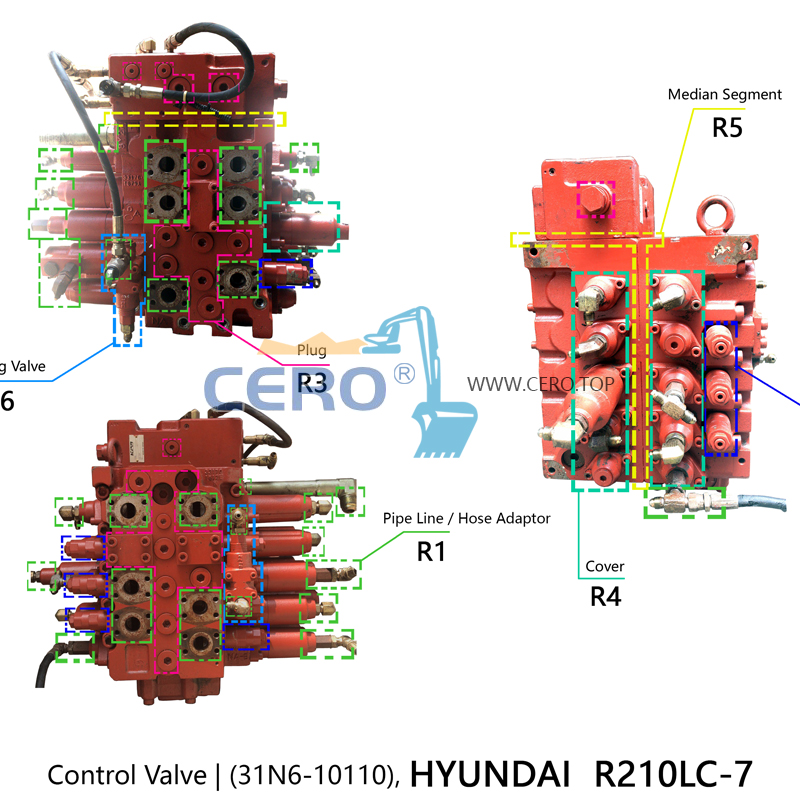 Hyundai R210LC-7 Control Valve Seal Kit 31N6-10110 Kawasaki KMX15NA 31N610110 MCV