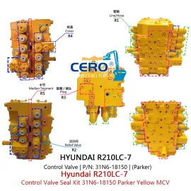 طقم ختم صمام تحكم هيونداي R210LC-7 31N6-16110 باركر MCV 31N616110 أصفر