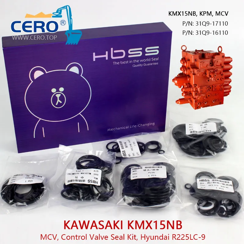 KAWASAKI KMX15NB Control Valve Seal Kit 31Q9-16110 Hyundai R225LC-9 KPM MCV 31Q9-17110