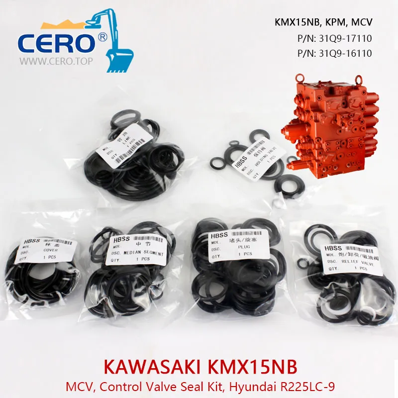 KAWASAKI KMX15NB Control Valve Seal Kit 31Q9-16110 Hyundai R225LC-9 KPM MCV 31Q9-17110