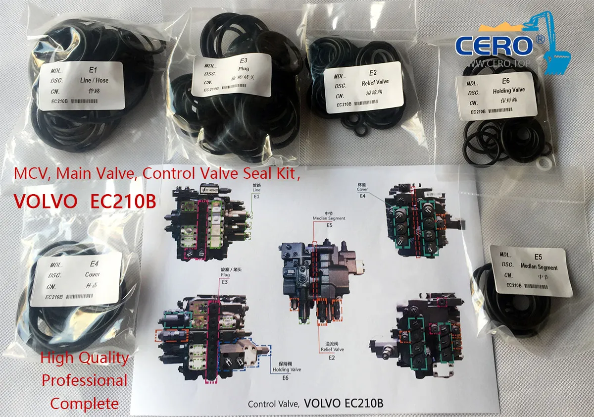 Volvo EC210B EC210BLC Main Control Valve Seal Kit HYEST UX28-86 MCV VOE14532821 VOE14676421 VOE14512144 VOE14505323