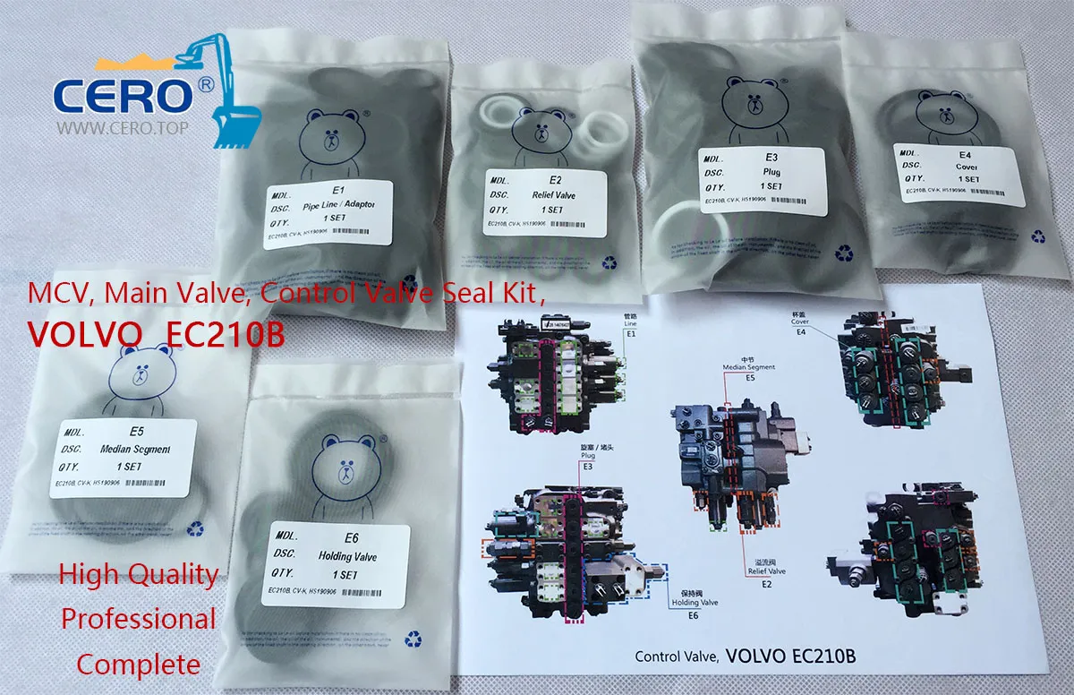 Volvo EC210B EC210BLC Main Control Valve Seal Kit HYEST UX28-86 MCV VOE14532821 VOE14676421 VOE14512144 VOE14505323