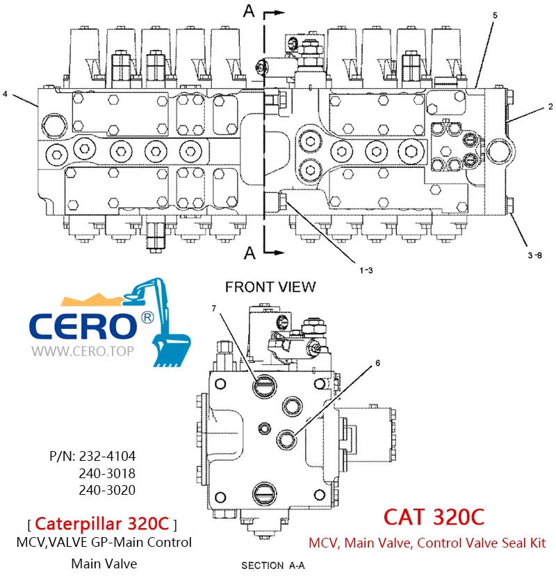 CAT 320C Valve Gp Main Control Caterpillar 320C 232-4104 240-3018 240-3020