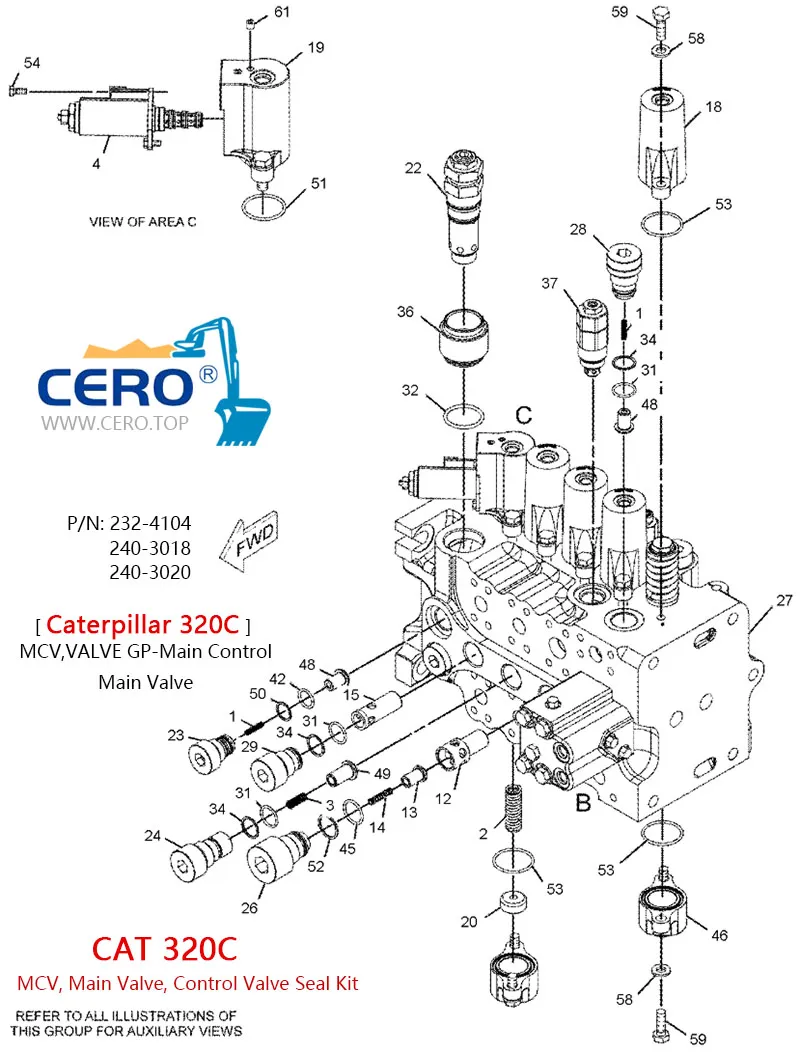 CAT 320C Valve Gp Main Control Caterpillar 320C 232-4104 240-3018 240-3020