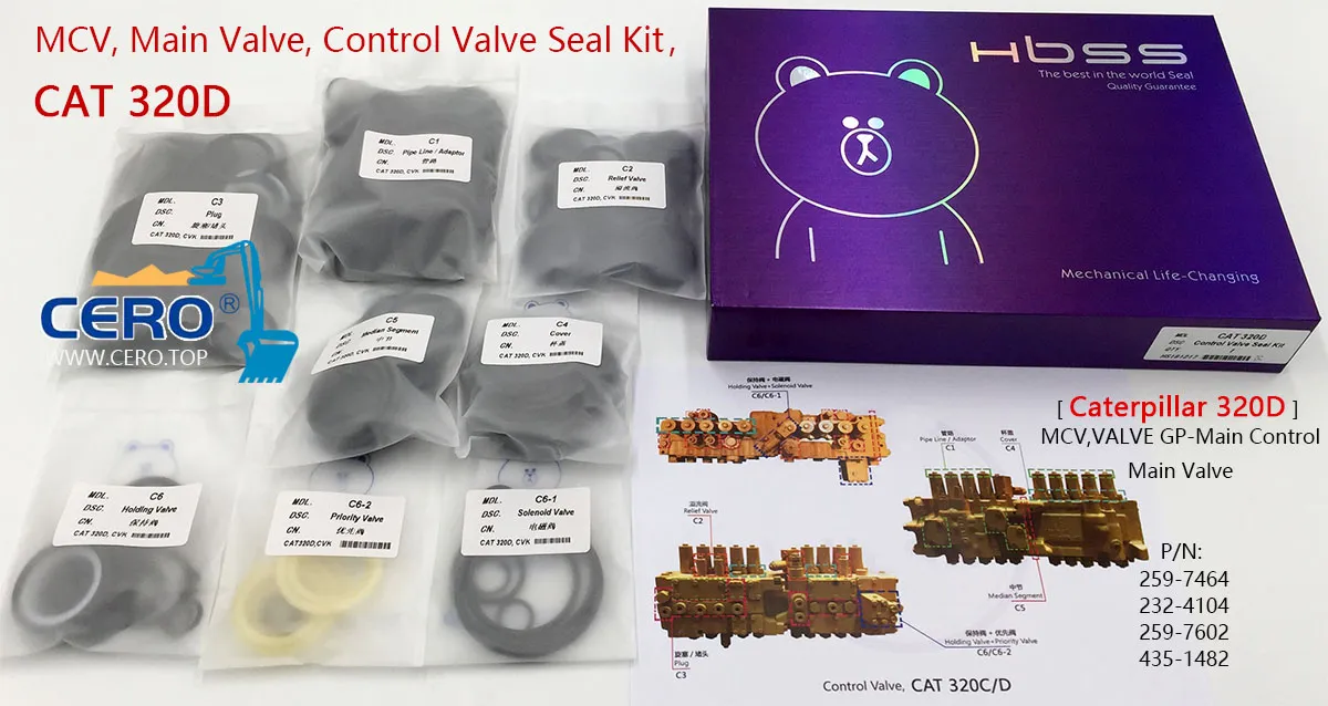 CAT 320D Valve Gp Main Control Valve Seal Kit Caterpillar 320DL 2597464 2324104 2597602 4351482