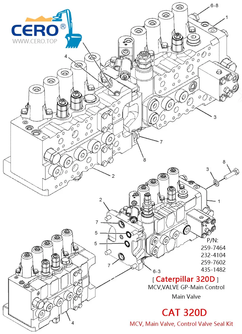 CAT 320D Valve Gp Main Control Valve Caterpillar 320DL 259-7464 232-4104 259-7602 435-1482