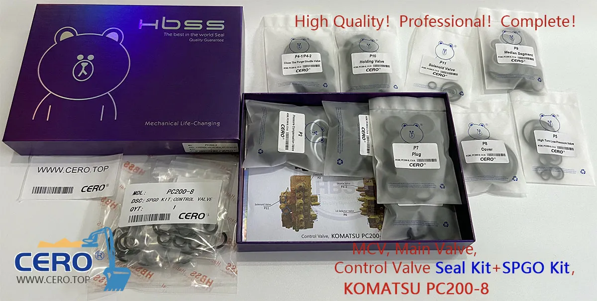 Komatsu PC200-8 Main Control Valve Seal Kit SPGO Kit 723-46-23103 723-46-23101 723-46-23100 723-46-23102