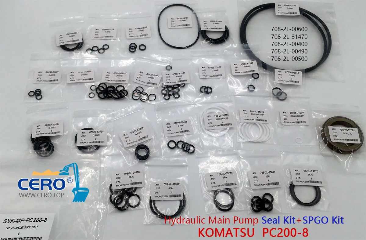 Komatsu PC200-8 Hydraulic Main Pump Seal Kit SPGO 708-2L-00600 708-2L-31470 708-2L-00400 708-2L-00490 708-2L-00500