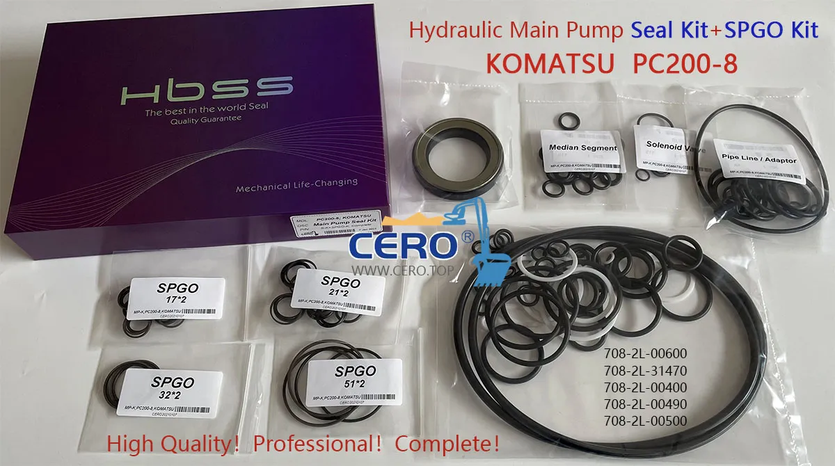 Komatsu PC200-8 Hydraulic Main Pump Seal Kit SPGO 708-2L-00600 708-2L-31470 708-2L-00400 708-2L-00490 708-2L-00500