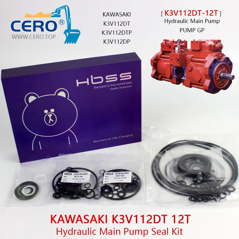 Kawasaki K3V112DT K3V112DTP K3V112DP K3V112 12T Hydraulic Main Pump Seal Kit