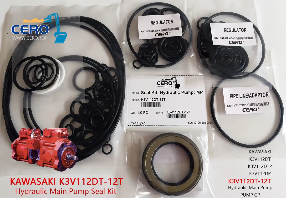 Kawasaki K3V112DT K3V112DTP K3V112DP KPM K3V112 12T Hydraulic Main Pump Seal Kit