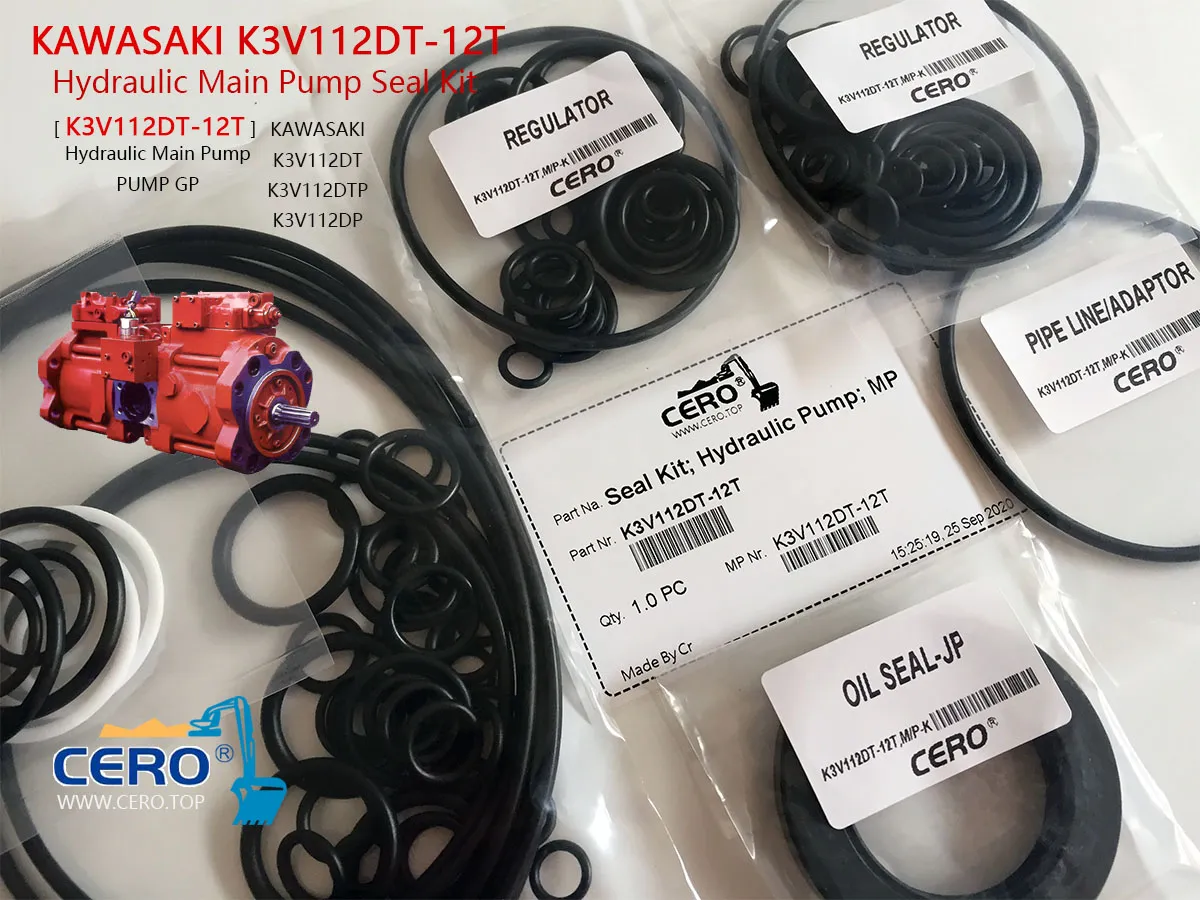 Kawasaki K3V112DT K3V112DTP K3V112DP K3V112 12T Hydraulic Main Pump Seal Kit