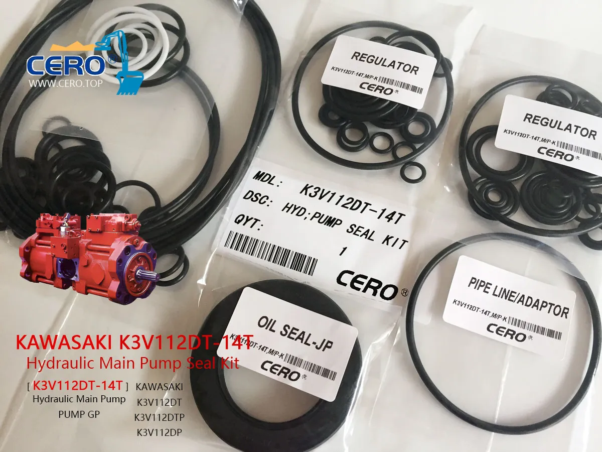 Kawasaki K3V112DT K3V112DTP K3V112DP KPM K3V112 14T Hydraulic Main Pump Seal Kit