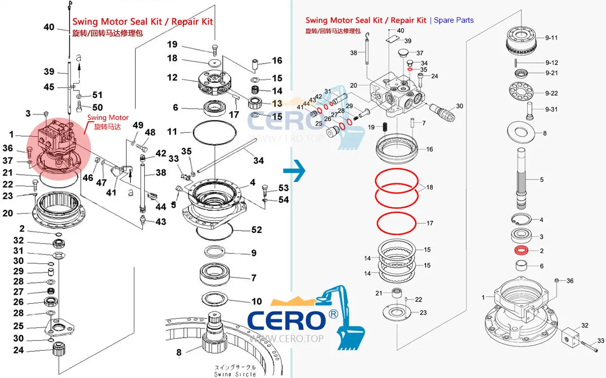 HITACHI ZAXIS450-3 ZX450-3 ZX450 ZX450LC-3 KPM Kawasaki M5X130CHB Swing Motor Seal Kit 4423009 9180778