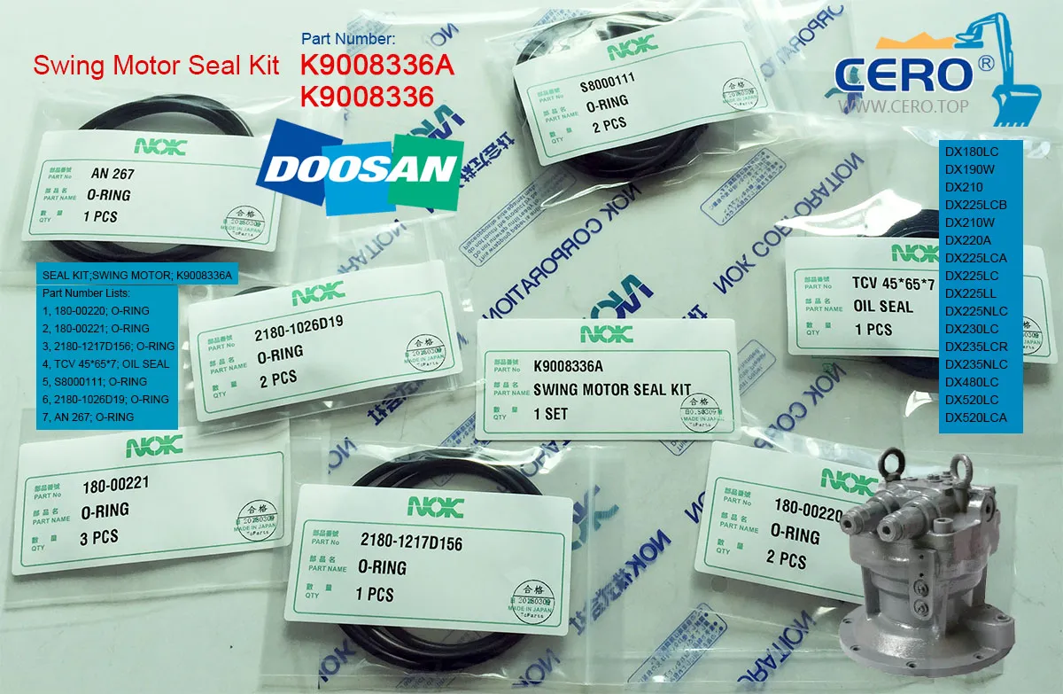 K9008336A K9008336 K9001903 Seal Kit Swing Motor Doosan DX210 DX225LCB DX230LC DX235LCR DX235NLC DX480LC DX520LC