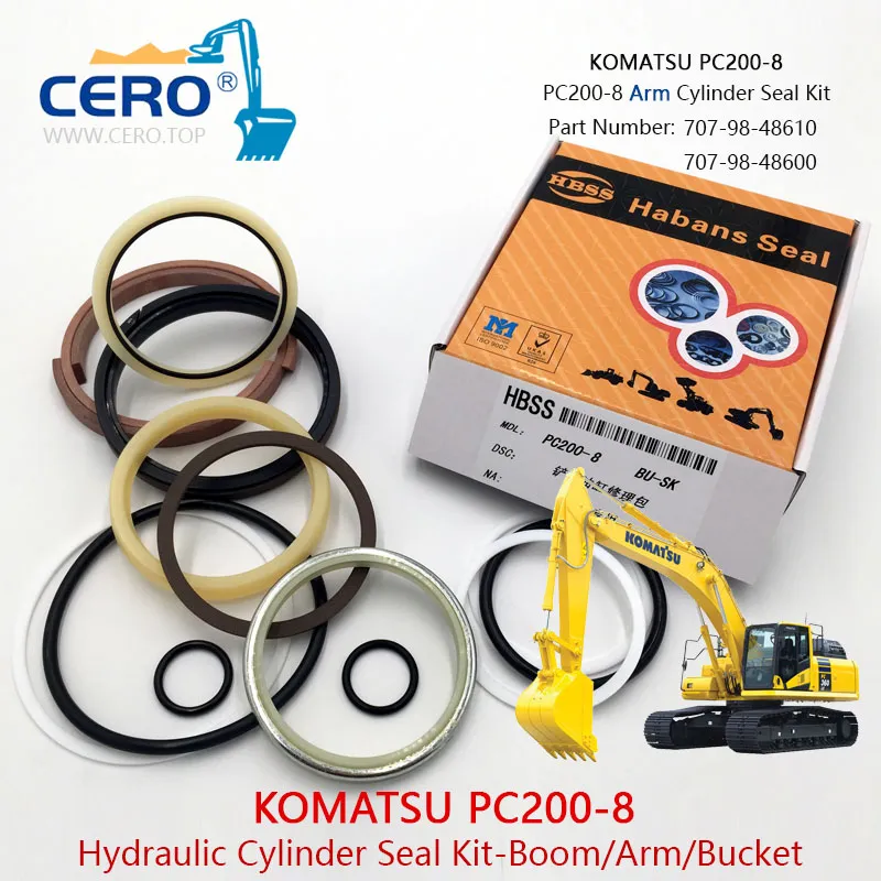 PC200-8 Arm Cylinder Seal Kit 707-98-48610 707-98-48600 KOMATSU PC200LC-8 PC210-8 PC210LC-8 707-01-0J250