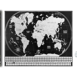 Silver Foil Scratch Off Map of The World - Black Scratch Off World Map Poster with Tube, World Outlined