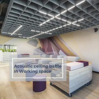 Déflecteur de plafond acoustique dans l'espace de travail