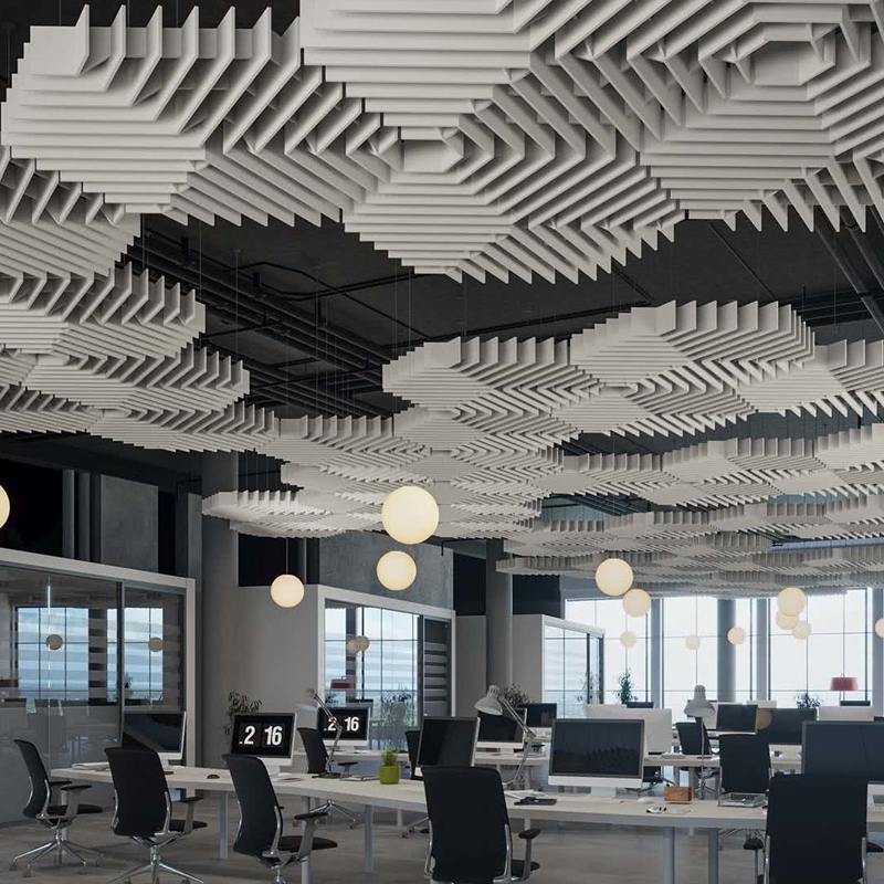 Acoustic ceiling felt panel for public space solution