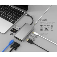 Hub USB-C 10 ports UC0203  Dual Display HDMI + VGA