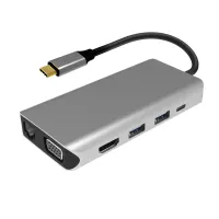 UC0203 USB-C-Hub mit 10 Anschlüssen   Dual Display HDMI + VGA
