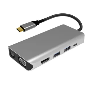 UC0203 10 Ports USB-C Hub Dual Display HDMI + VGA