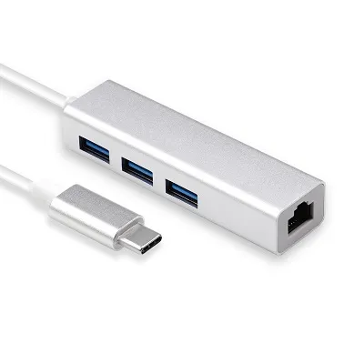 UC0801 USB-C-Hub mit 4 Anschlüssen  RJ45 Ethernet + USB3.0 x 3