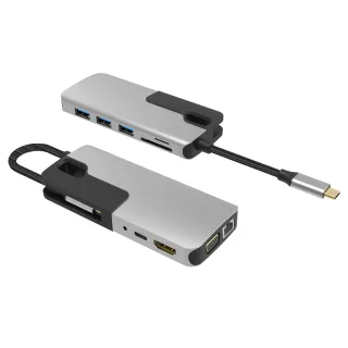UC1705 10 Anschlüsse USB-C Hub faltbar   Dual Display HDMI + VGA
