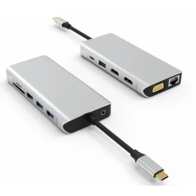 Hub USB-C 12 ports UC0214   Triple Display HDMI + HDMI + VGA