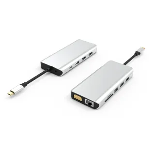 UC0216   12 Ports USB-C Hub Triple Display HDMI + HDMI + VGA