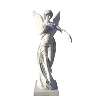 Estatua de dama de ángel de piedra de mármol blanco de tamaño natural