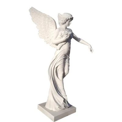 Statua della signora angelo in pietra di marmo bianco a grandezza naturale