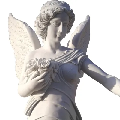 Estátua em tamanho real da senhora do anjo em pedra de mármore branco