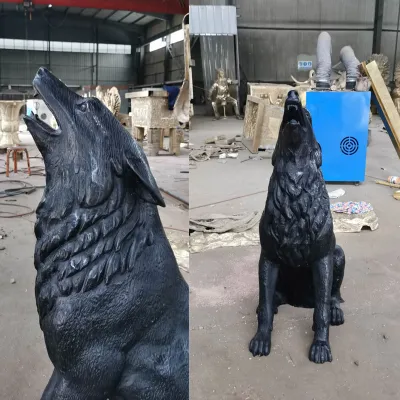 Escultura de cobre de la vida silvestre de la estatua del lobo de bronce de tamaño natural