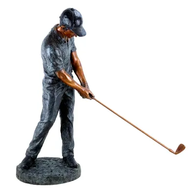 Bronze Man Playing Golf Statue Metal Golfer Sculpture