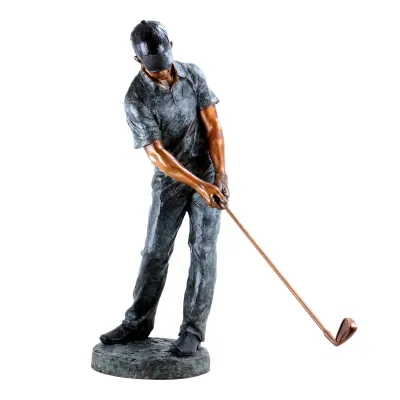 Bronze Man Playing Golf Statue Metal Golfer Sculpture