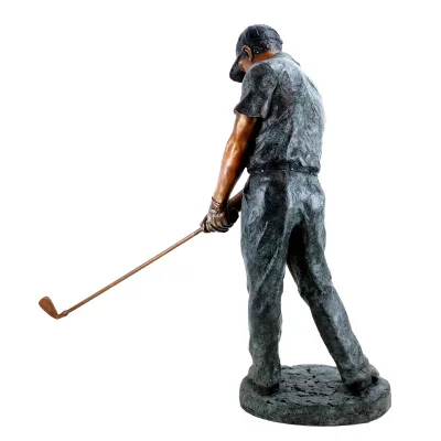 Estátua de homem de bronze jogando golfe escultura de jogador de golfe de metal