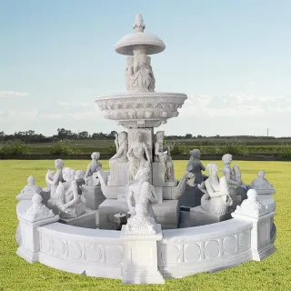 Large Outdoor Marble Fountain With Men And Women Statues