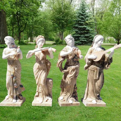 Lebensgröße Weißer Marmor Vier Musiksaison Göttin Statue