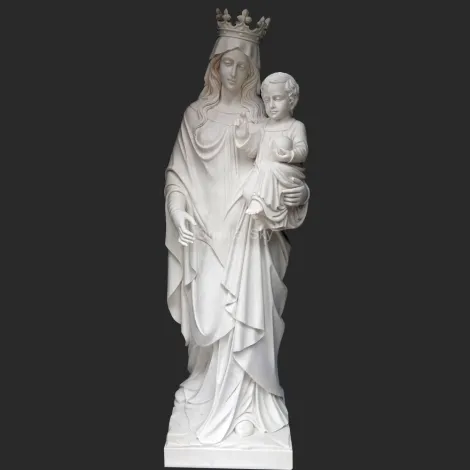 Estatua de piedra de mármol de tamaño natural Virgen María Reina del cielo y Jesús
