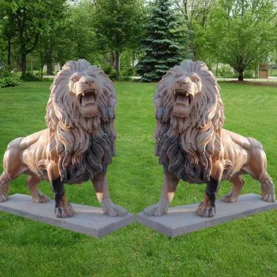 Life Size Marble Stone Lion Statue Pair for Garden Decoration