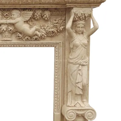 Revestimiento de chimenea de piedra de mármol con estatuas de mujeres
