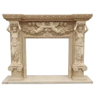 Marble Stone Fireplace Mantel with Woman Statues